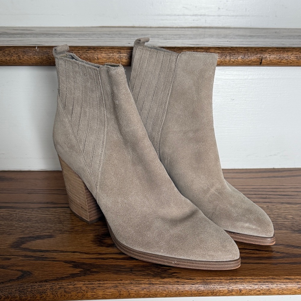 Marc Fisher Taupe Suede Ankle Booties